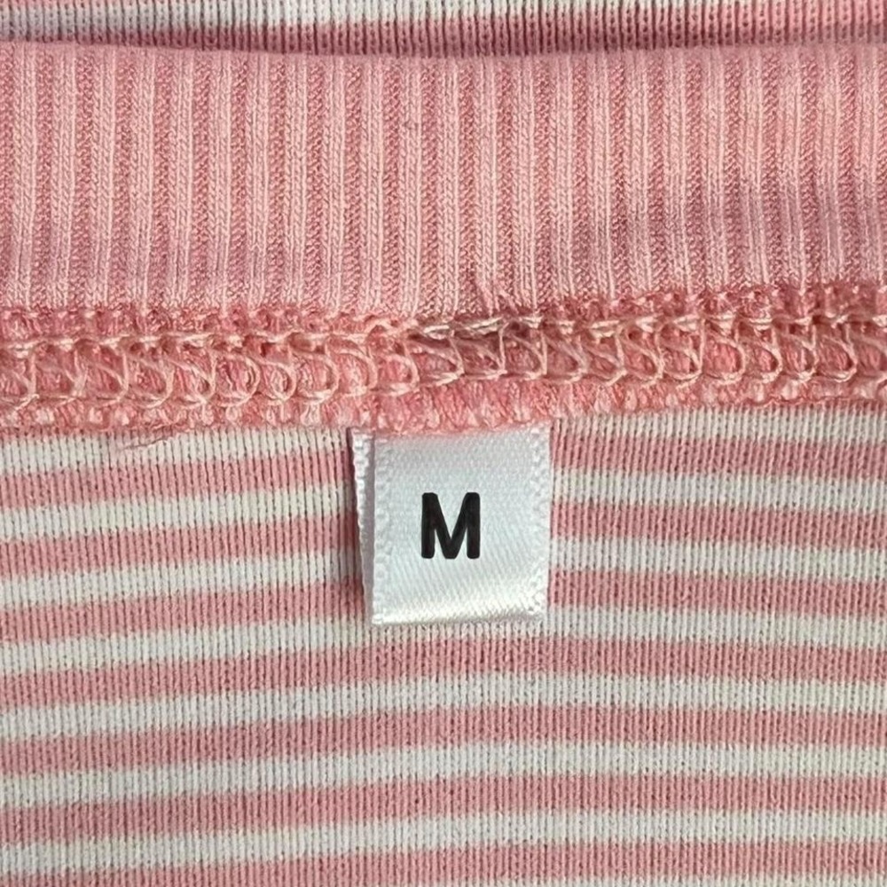 Pink Striped Empire Waist Henley Long Sleeve Button Detail Soft Stretchy Top M - Picture 5 of 8